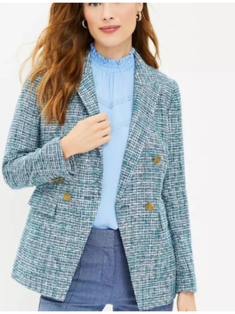 NWOT LOFT Tweed Rapture Navy Blue Double Breasted Blazer Jacket Size 4